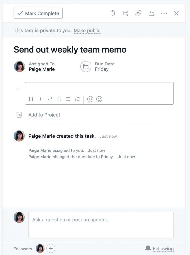 create task in Asana