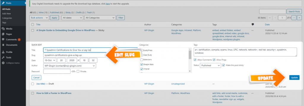 Quick Edit Slug WordPress tutorial