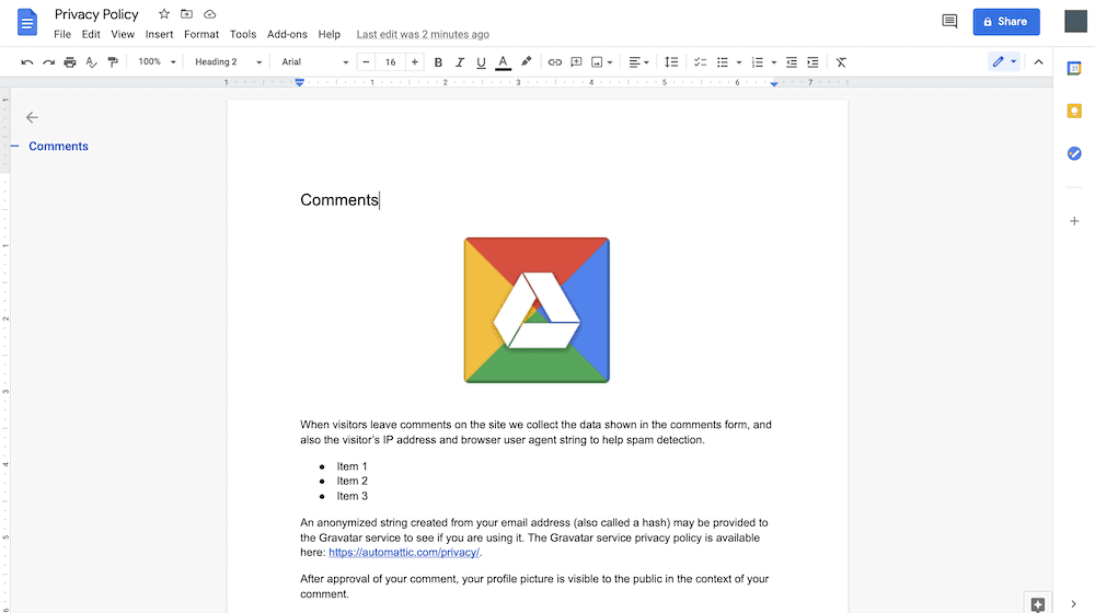 A Google Doc that includes an image.