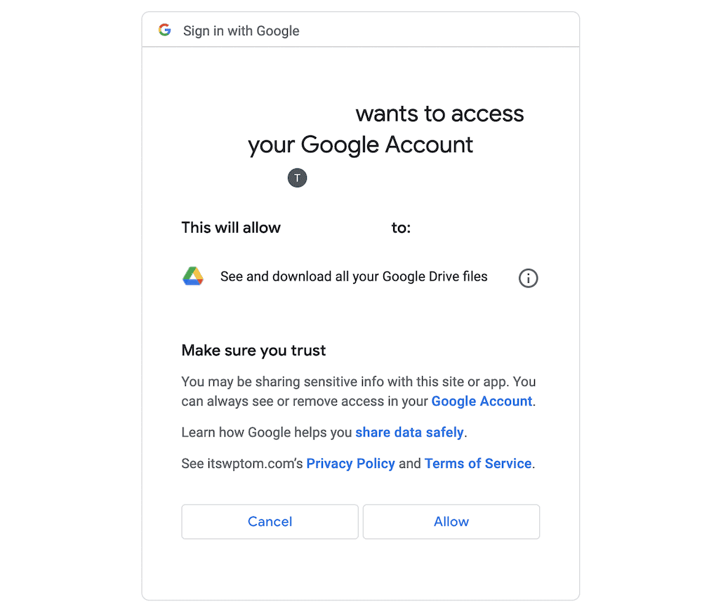 The Google trust screen.
